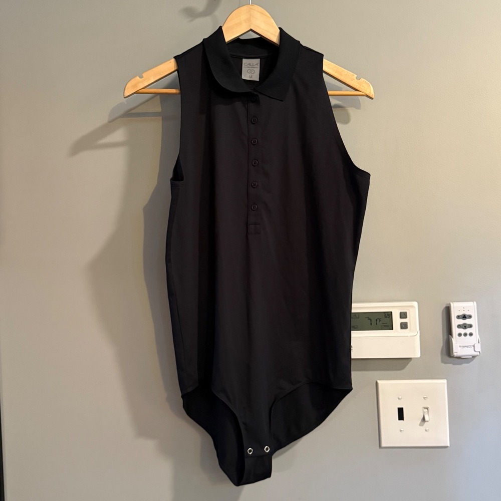 Callaway Womens Sleeveless Golf Bodysuit Top Black Polo Collar Medium